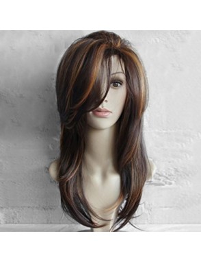 Long Side Bang Layered Natural Straight Colormix Synthetic Wig