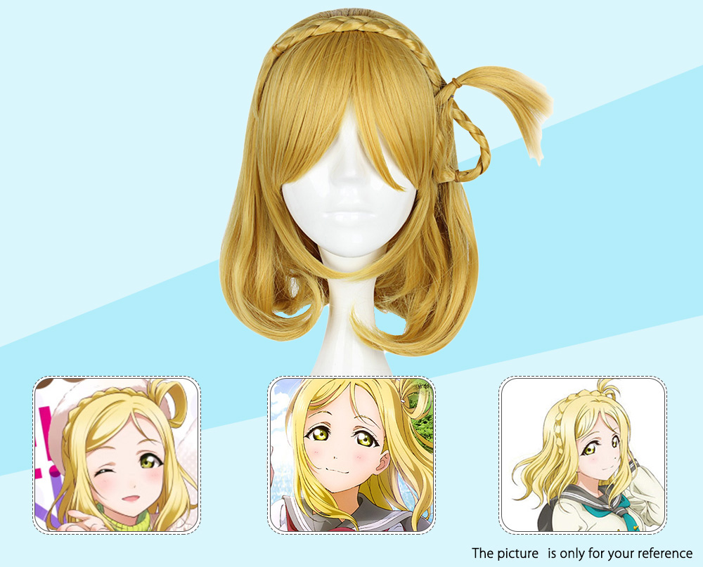 35CM Flax Yellow Wigs Synthetic Hair Anime Cosplay Party for Sunshine Aqours Ohara Mari Figure